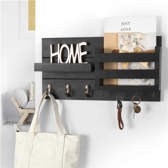 Mail Organizer for Wall Mount–Key Holder with Shelf Includes Letter Holder&Hooks - Picture 7 of 7